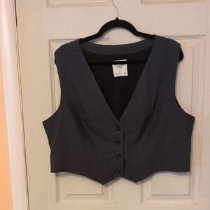 NWOT Abercrombie Fitch XL Dark Grey Herringbone V-neck Vest